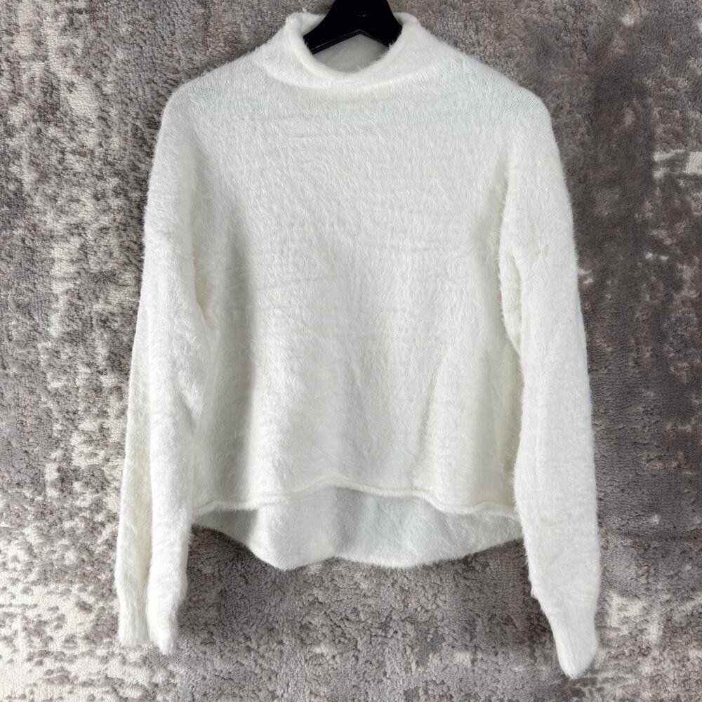Balla Dahl Size S Mock Neck Roll Helm Fuzzy Sweater White Long Sleeve